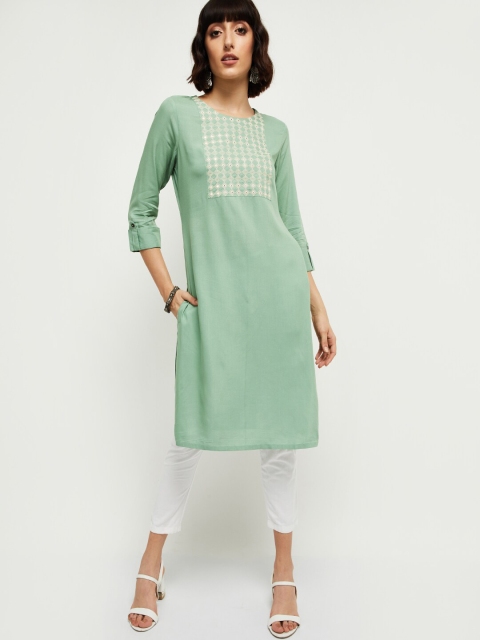 

max Women Green Yoke Design A-Line Kurta