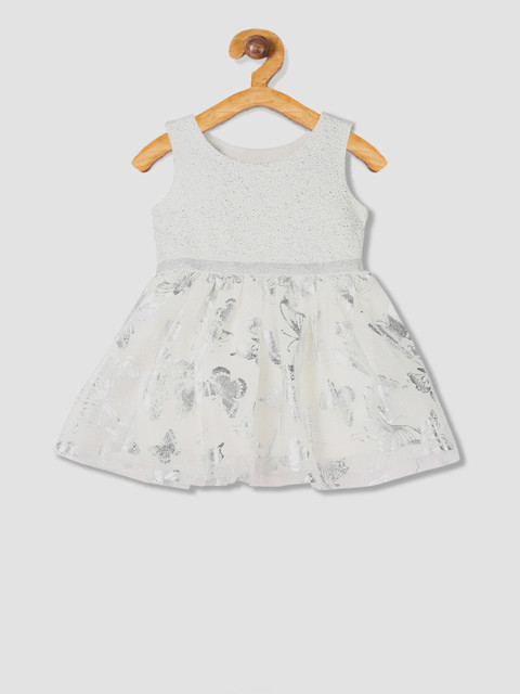 

The Childrens Place Girls White Self Design Fit and Flare Dress