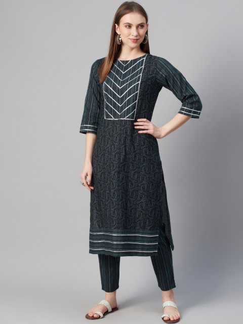 

ZIYAA Women Black & Off-White Printed A-Line Kurta