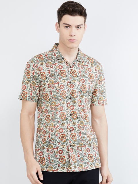 

max Men Beige & Green Regular Fit Printed Casual Shirt