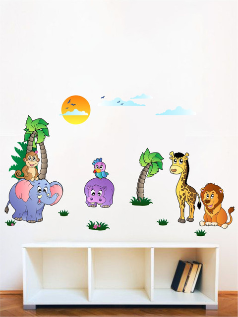 

rawpockets Multicolored Jungle World Wall Stickers, Multi