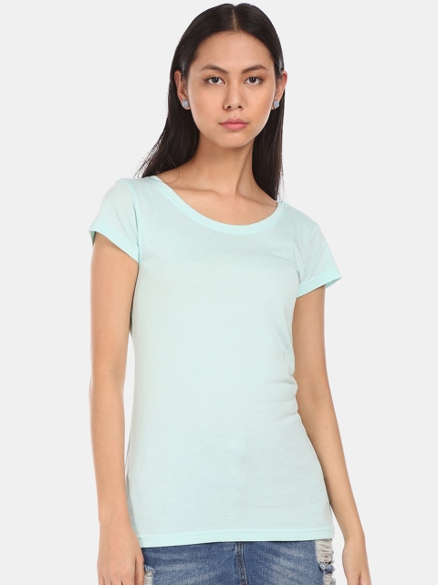 

Sugr Women Blue Solid Round Neck T-shirt
