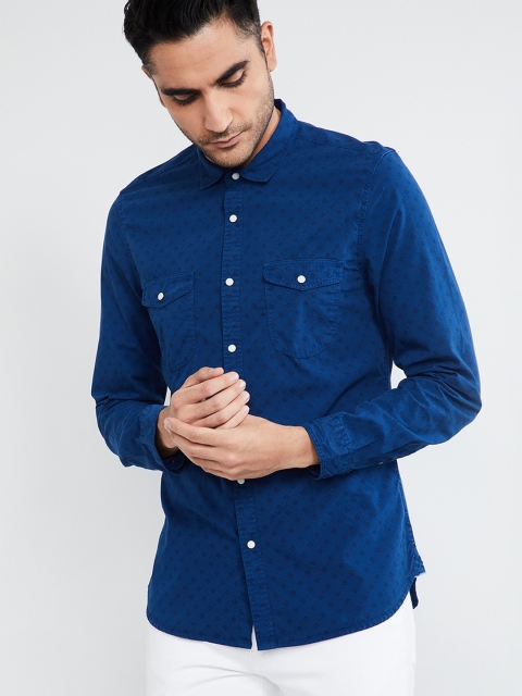 

max Men Blue Slim Fit Solid Casual Shirt