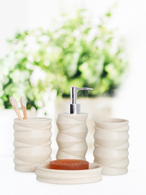 

Shresmo Set of 4 Off-Beige Solid Bath Accessories