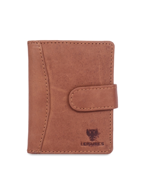 

LEISURES Unisex Tan Brown Solid Genuine Leather Card Holder