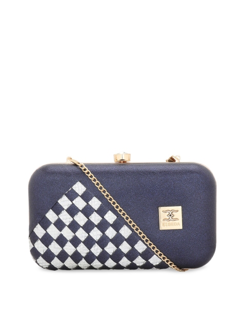 

ESBEDA Women Navy Blue & White Solid Glitter Box Clutch