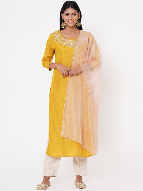 

FASHOR Women Mustard Solid A-Line Kurta