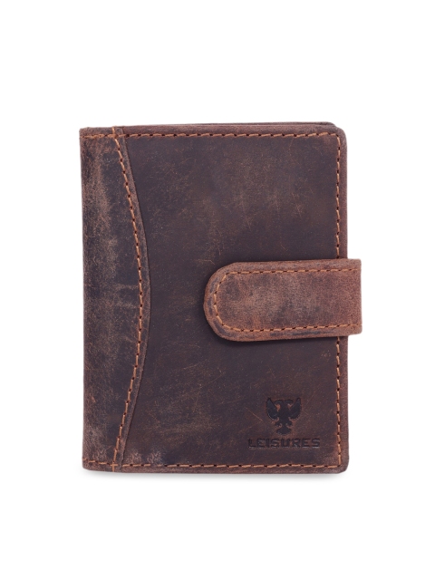 

LEISURES Unisex Brown Textured Genuine Leather Card Holder