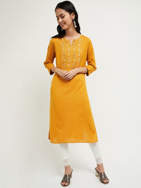 

max Women Mustard Yellow Yoke Design A-Line Kurta