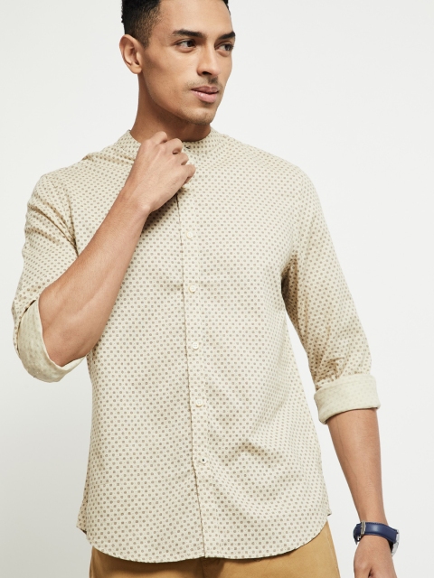 

max Men Beige Slim Fit Printed Casual Shirt