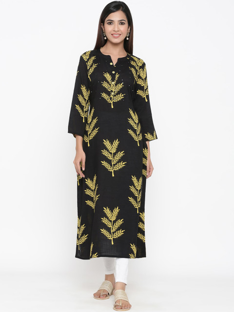 

kipek Women Black Embroidered A-Line Kurta