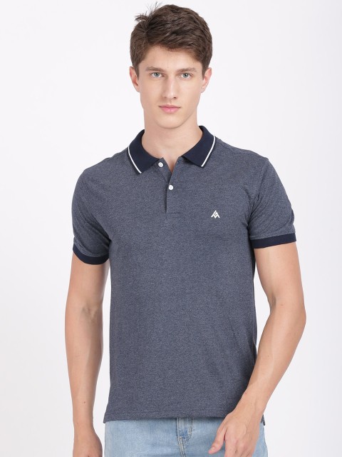 

ANTHEM Men Navy Blue Self Design Polo Collar T-shirt