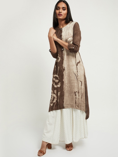 

max Women Brown & Beige Printed A-Line Kurta