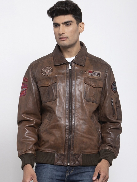 

Teakwood Leathers Men Brown Solid Water Resistant Leather Jacket