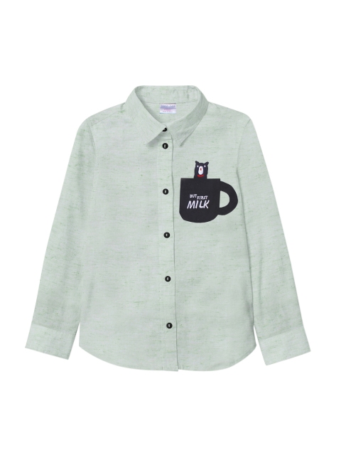 

Polka Tots Boys Green Regular Fit Printed Casual Shirt