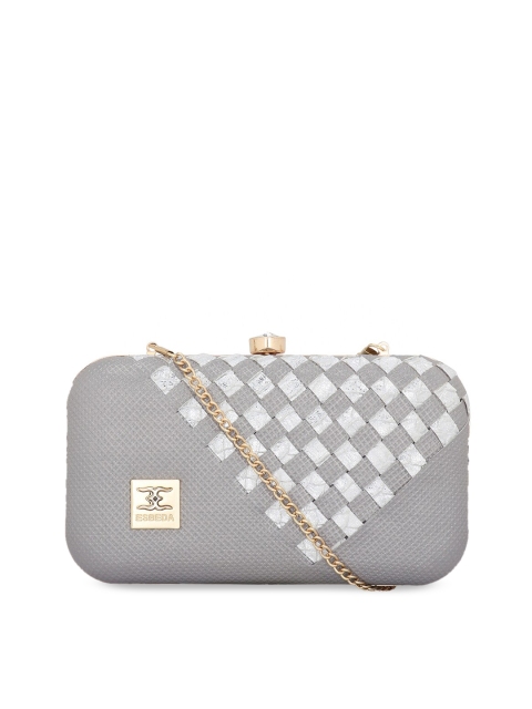 

ESBEDA Women Grey & Silver-Toned Solid Glitter Box Clutch