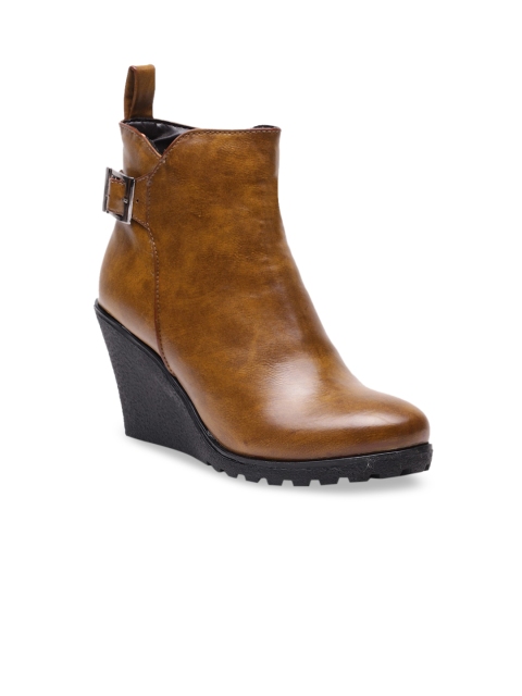 Bruno Manetti Women Tan Brown Solid High-Top Heeled Boots
