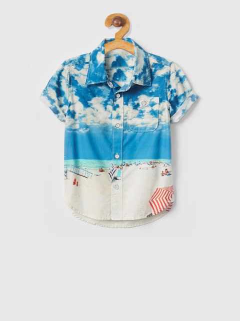 

GAP Boys Blue & Cream-Coloured Regular Fit Printed Casual Shirt