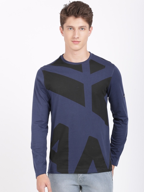 

ANTHEM Men Navy Blue & Black Colourblocked Round Neck T-shirt