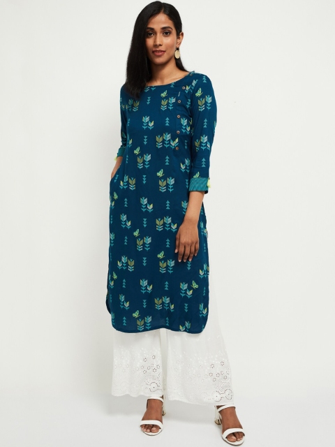 max Women Teal Printed Straight Kurta