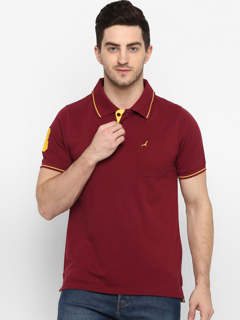 

American Crew Men Maroon Solid Polo Collar T-shirt