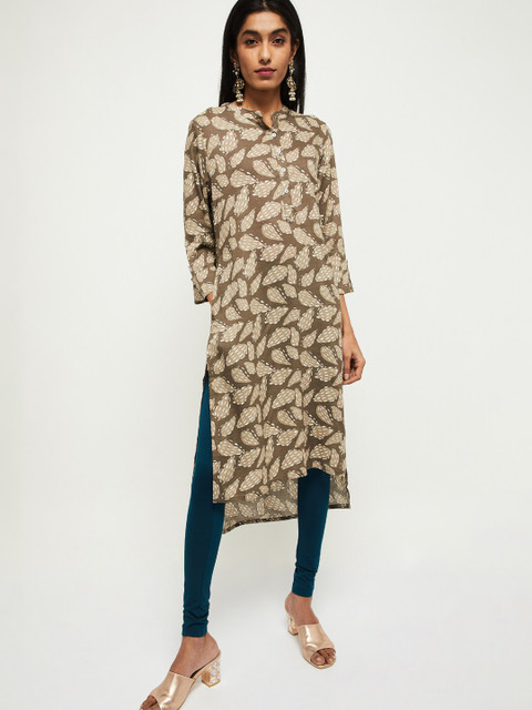 

max Women Brown Printed Straight Kurta