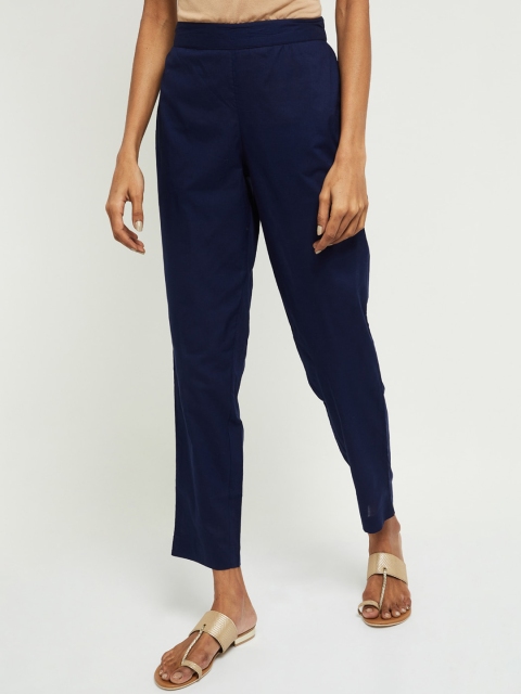 

max Women Blue Regular Fit Solid Regular Trousers
