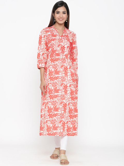 

kipek Women White Printed A-Line Kurta