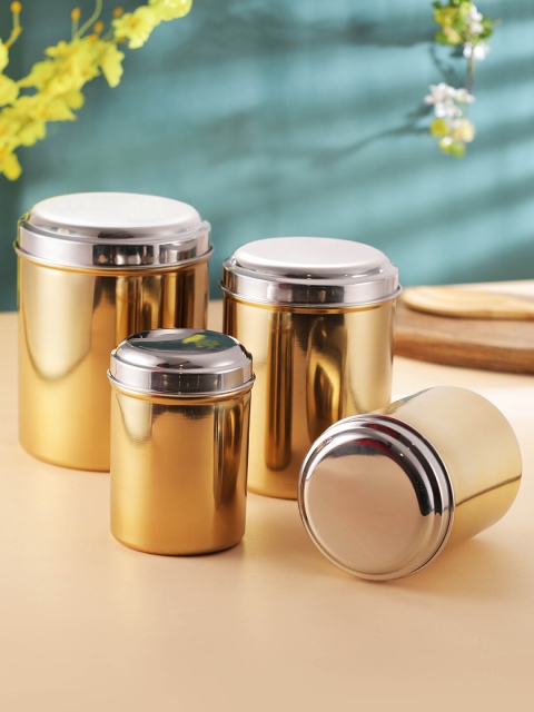 

Jensons Set Of 4 Gold & Silver-Toned Solid Stainless Steel Canisters
