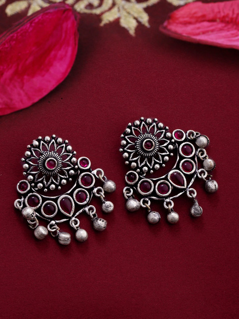 

Voylla Silver-Plated Contemporary Drop Earrings