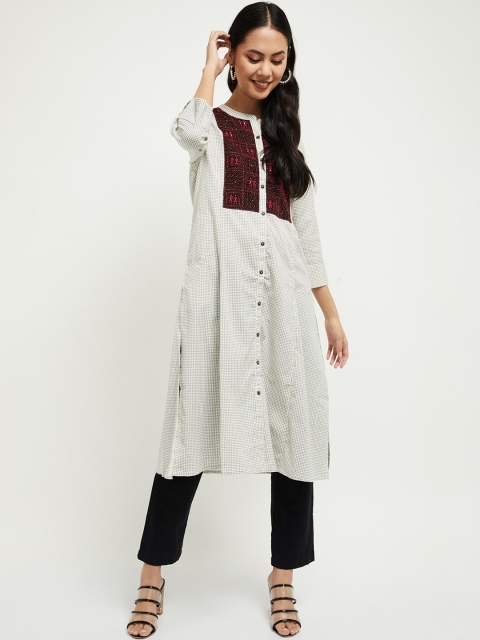 

max Women Cream-Coloured Yoke Design A-Line Kurta