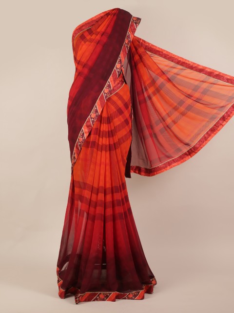 

Pothys Orange Checked Poly Chiffon Saree