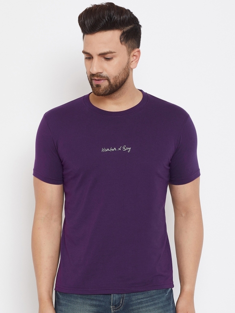 

HARBORNBAY Men Purple Printed Round Neck T-shirt