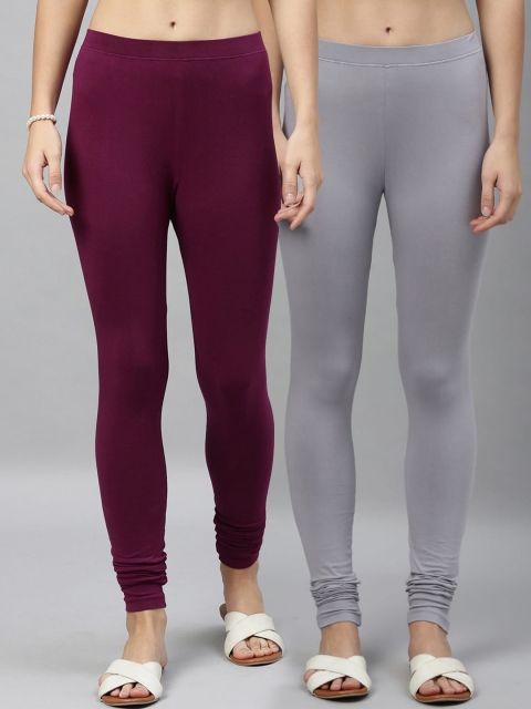 

Kryptic Women Pack Of 2 Solid Churidar-Length Leggings, Grey