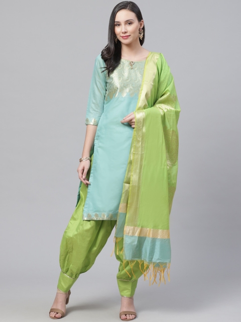 

Chhabra 555 Women Turquoise Blue & Green Woven Design Kurta with Salwar & Dupatta