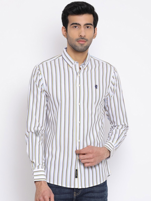 

Red Tape Men White & Yellow Regular Fit Striped Cotton Casual Shirt