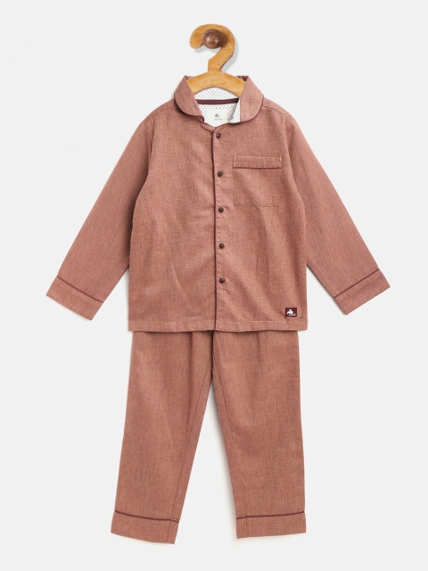 

Cherry Crumble Unisex Kids Brown Solid Night Suit
