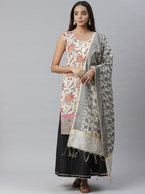 

Chhabra 555 Women Off-White & Black Printed Kurta with Skirt & Dupatta