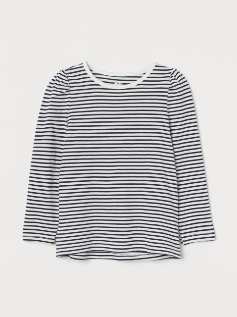 

H&M Girls Navy Blue & White Striped Puff-Sleeved Top