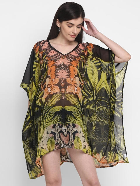 

Aditi Wasan Women Black Leaf Print Kaftan Dress
