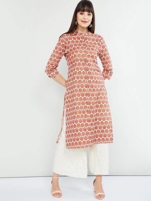 

max Women Off-White & Red Printed Straight Kurta