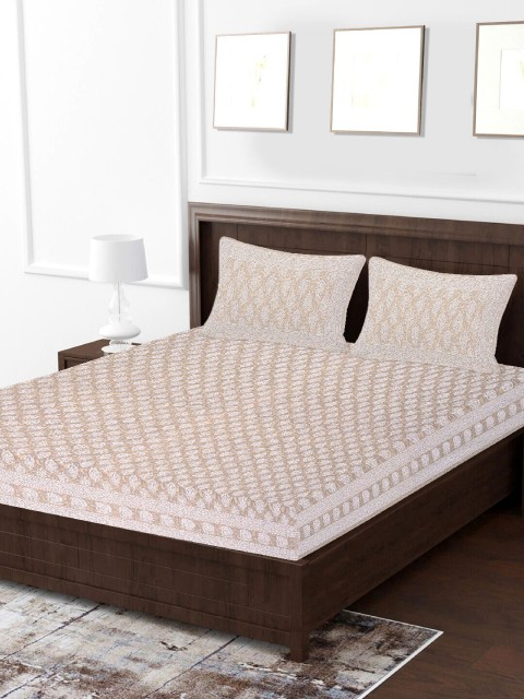 

Tistabene Grey & White Ethnic Motifs 180 TC 100% Cotton Double King Bedsheet with Two Pillow Covers
