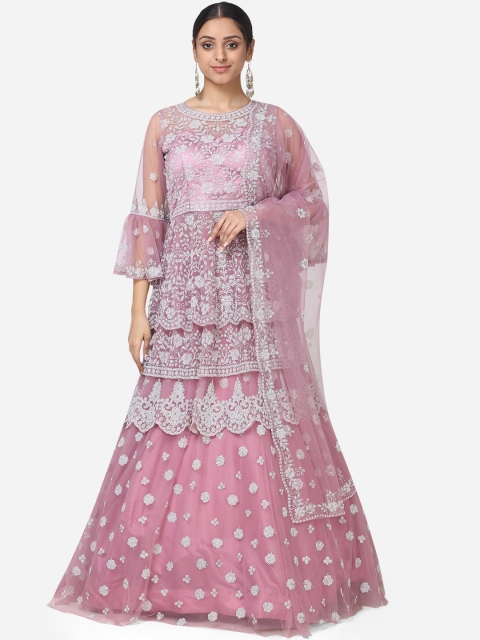

BOMBAY SELECTIONS Mauve & Silver-Toned Embellished Ready to Wear Lehenga & Blouse with Dupatta