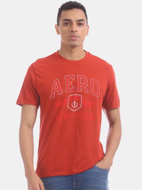 

Aeropostale Men Orange Printed V-Neck T-shirt