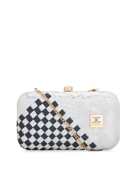 

ESBEDA Women Silver-Toned & Black Solid Glitter Box Clutch