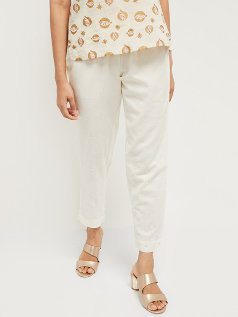 

max Women Off-White Regular Fit Solid Regular Trousers