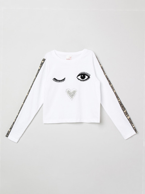 

max Girls White Printed Round Neck T-shirt