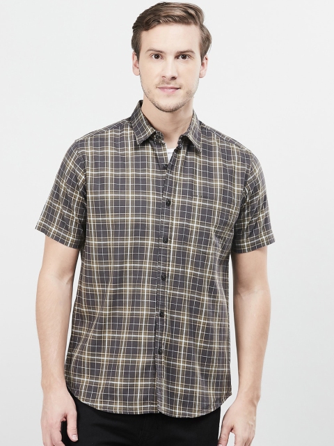 

max Men Olive Green Slim Fit Checked Casual Shirt
