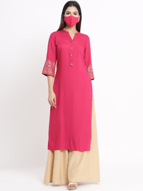 

Juniper Women Fuchsia Pink Solid Straight Kurta