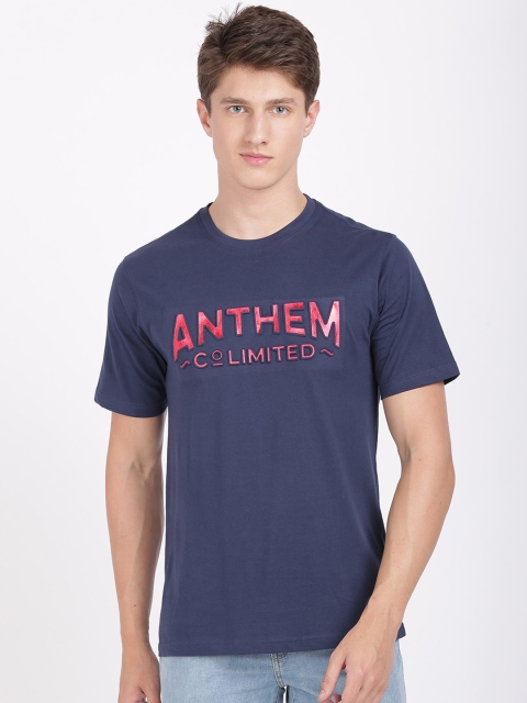 

ANTHEM Men Navy Blue Printed Round Neck T-shirt